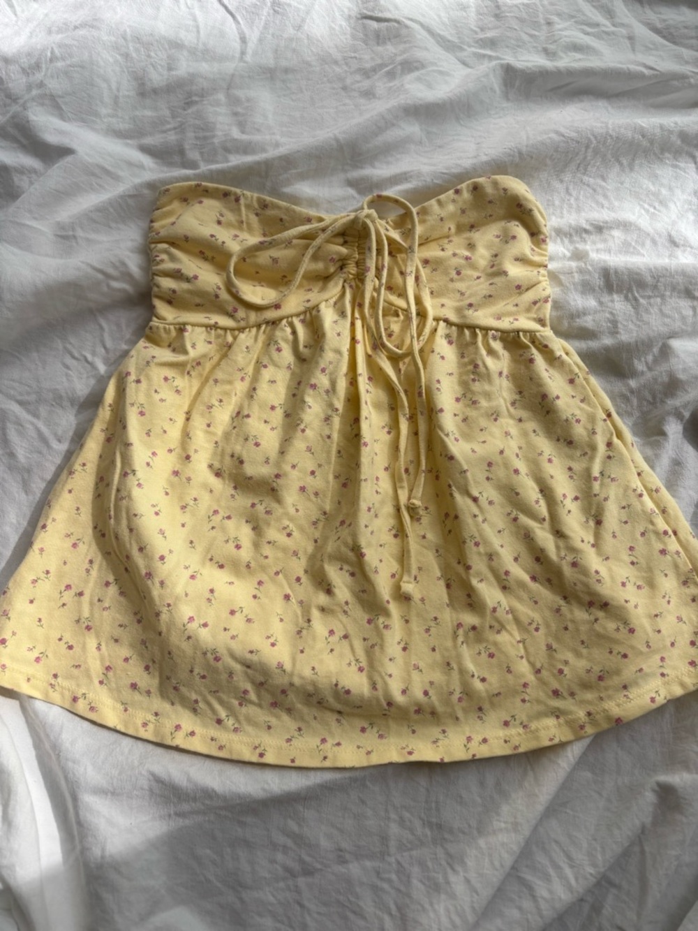 Hollister Yellow Floral Drawstring Babydoll-Style Top
